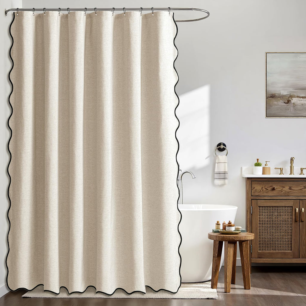72"x84" Extra Long Scalloped Linen Shower Curtain Cream Beige