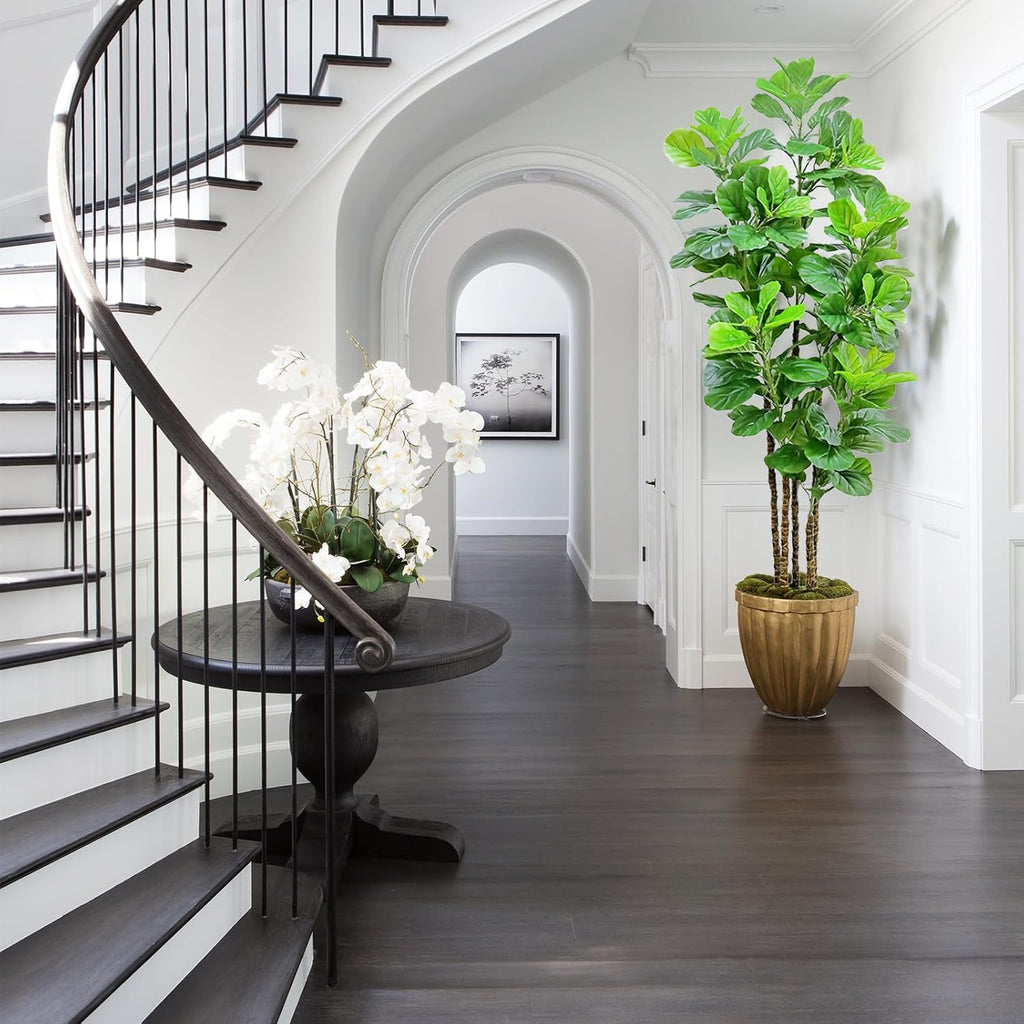 Artificial Fiddle Leaf Fig Tree,7 FT Tall Artificial Tree with Woven Seagrass Plant Basket Fake Floor Plant in Pot