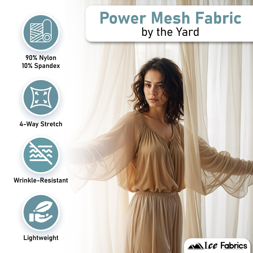 4-Way Stretch Power Mesh Fabric by The Yard - 60" Wide Spandex Sheer Net - Breathable & Stretchy Mesh Fabric for