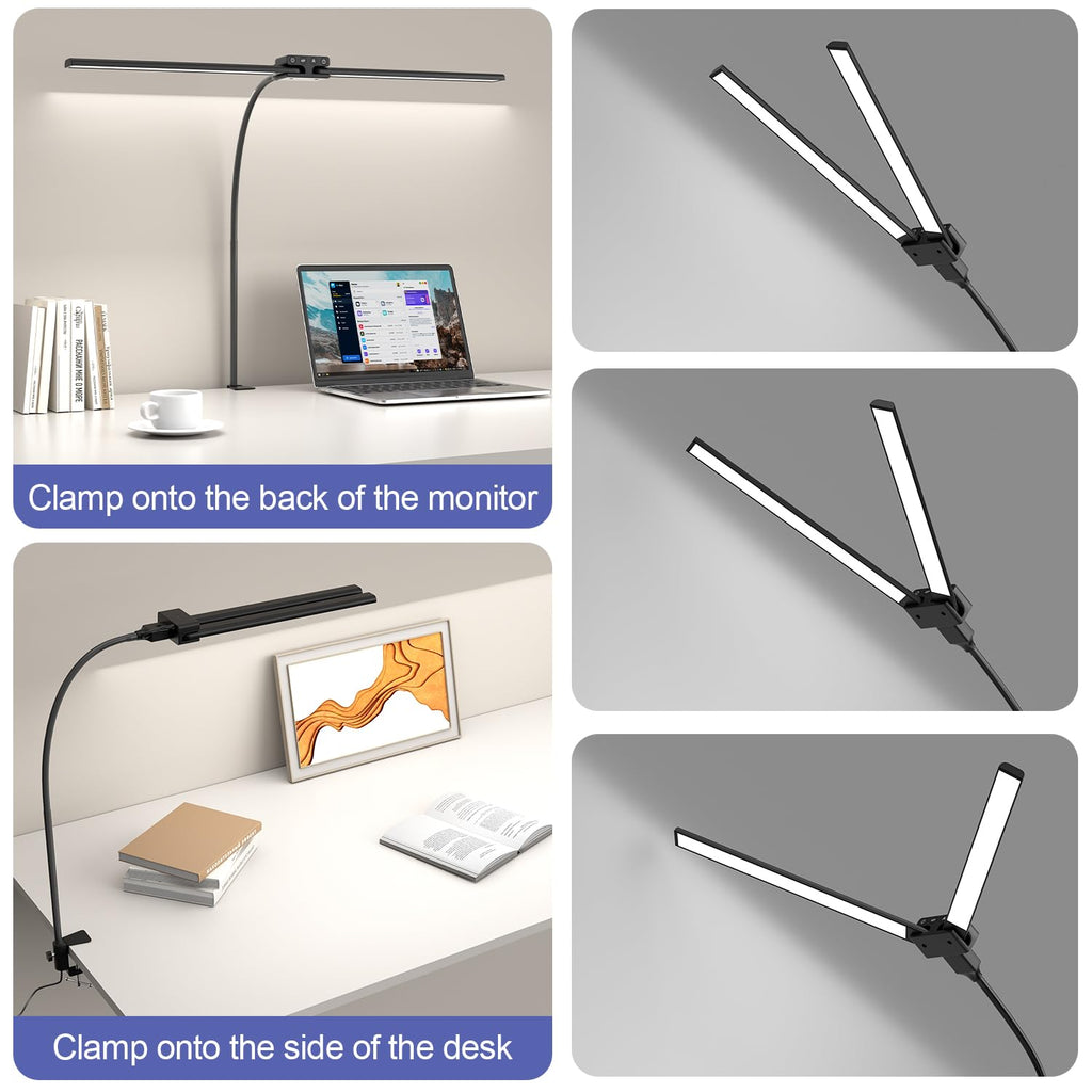 24W Led Desk Lamps with Clamp Home, 31.5-in Double Head, Black