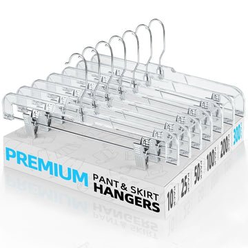 Heavy Duty Clear Pants Hangers 300 Pack, 14'' Skirt Hangers