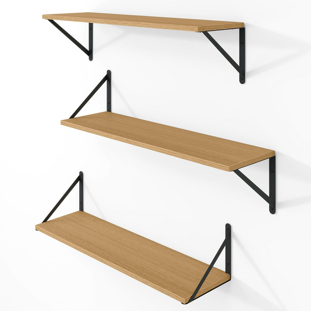 6 Inch Deep Floating Shelves for Wall, 24W x 6D Wood Wall Shelves Set of 3, Rustic Oak Wide Floating Bookshelf, with