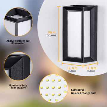LED 18W Modern Rectangular Outdoor Wall Sconce 3000K Outside Light Patio, Black with Full Border Warm White, IP64