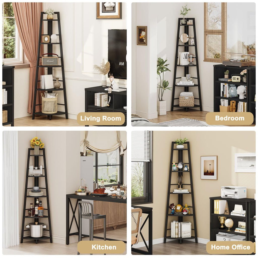 5-Tier Corner Shelf, Tall Corner Bookshelf