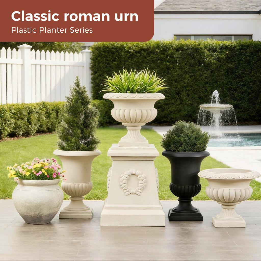 24.4" H Large Roman Urn Planter, Lightweight Plastic Flower Pot