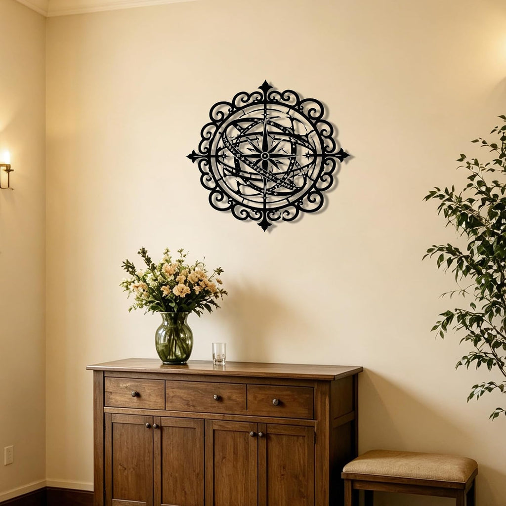 Celestial Armillary Sphere Metal Wall Art, Metal Signs, Metal Outdoor Decor, WallArt Decor, Gothic Middle Ages