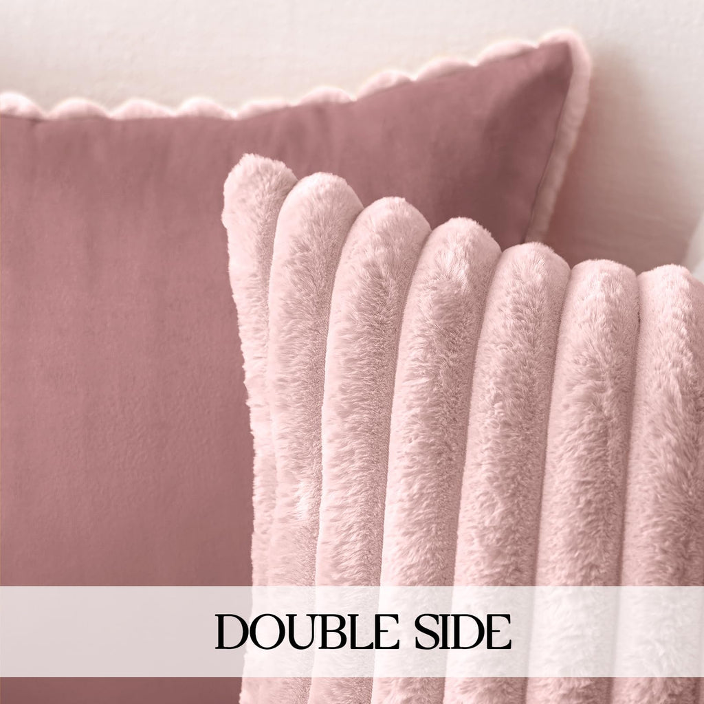 Faux Fur Pillow Covers 22x22 Set of 2, Pink