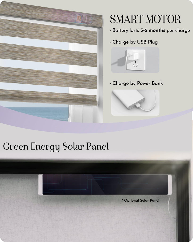 Motorized Zebra Blinds for Windows, Darkening Smart Blinds with Remote Control, Dual Layer Custom Zebra Shades Work