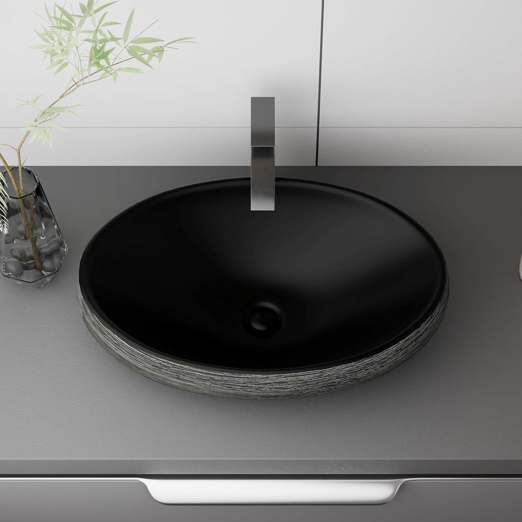 WinZo Bathroom Artistic Vessel Sink, 24x16x5.9 inch Oval Bowl Sink, Retro Ceramic Washbasin Above Counter