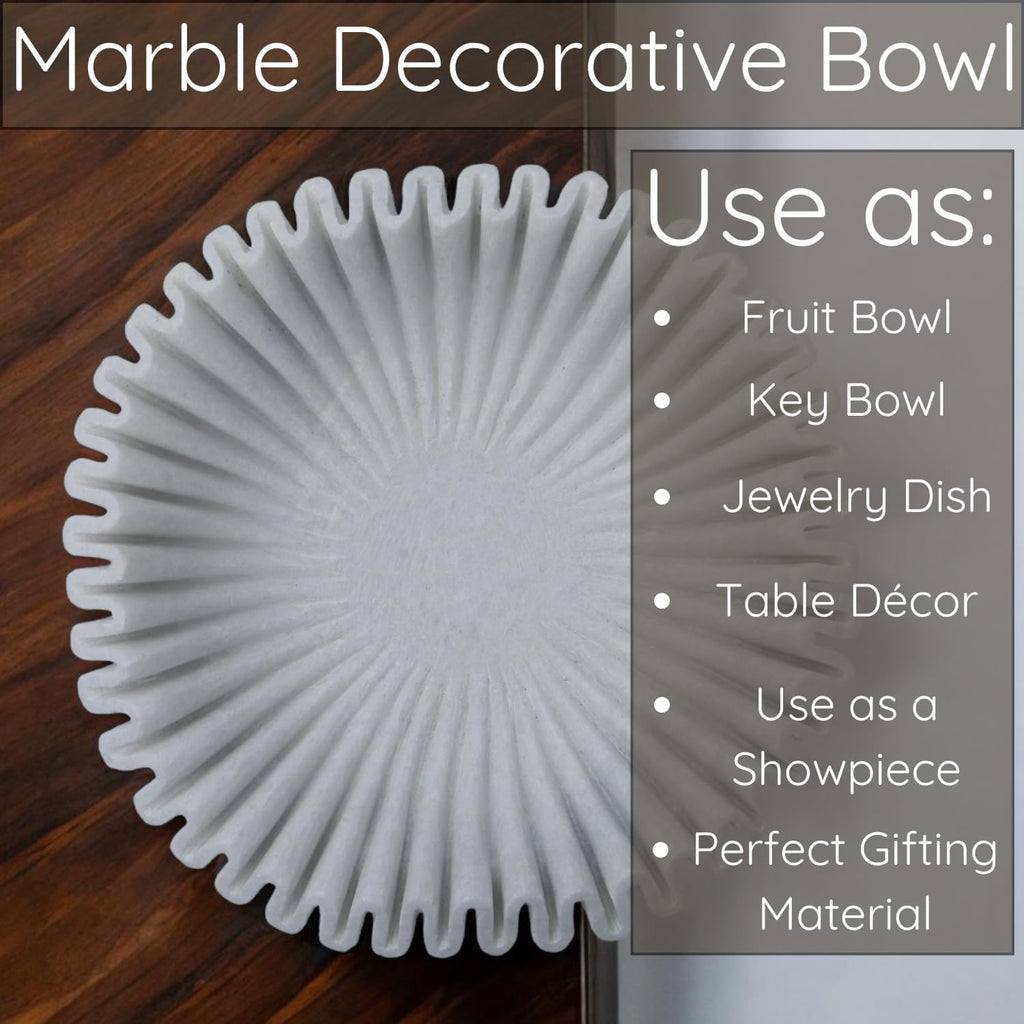 Marble Ruffle Bowl Handcrafted Decorative ScallopBowls - Antique Catchall Jewelry Dish Fruit Organizer (6 inches)