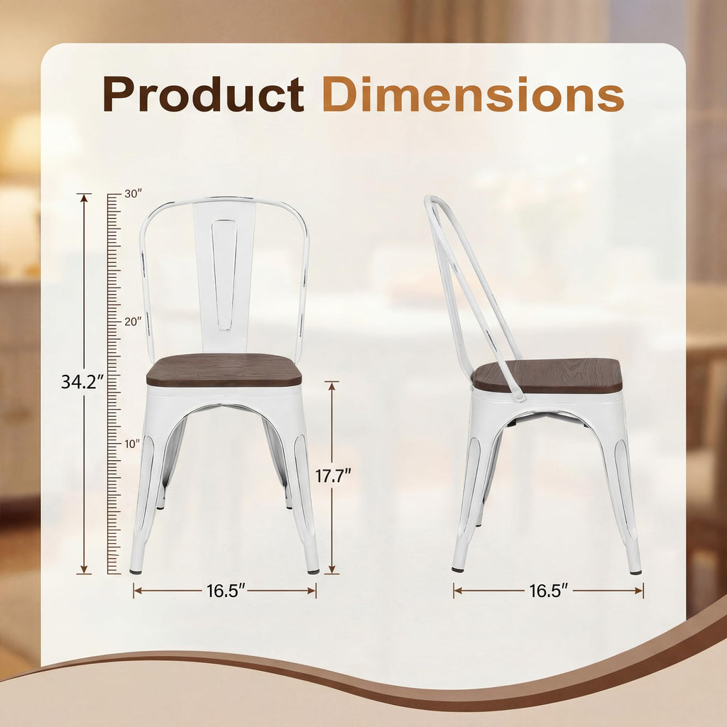 Metal Dining Chair Stackable Industrial Vintage Kitchen Chairs Indoor-Outdoor Bistro Cafe Side Chairs with Back and