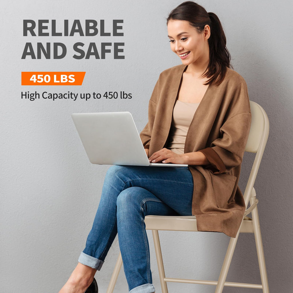 6 Pack Folding Chairs with Padded Seats, Portable Metal Folding Chairs, Vinyl White Padded Folding Chair Party Office