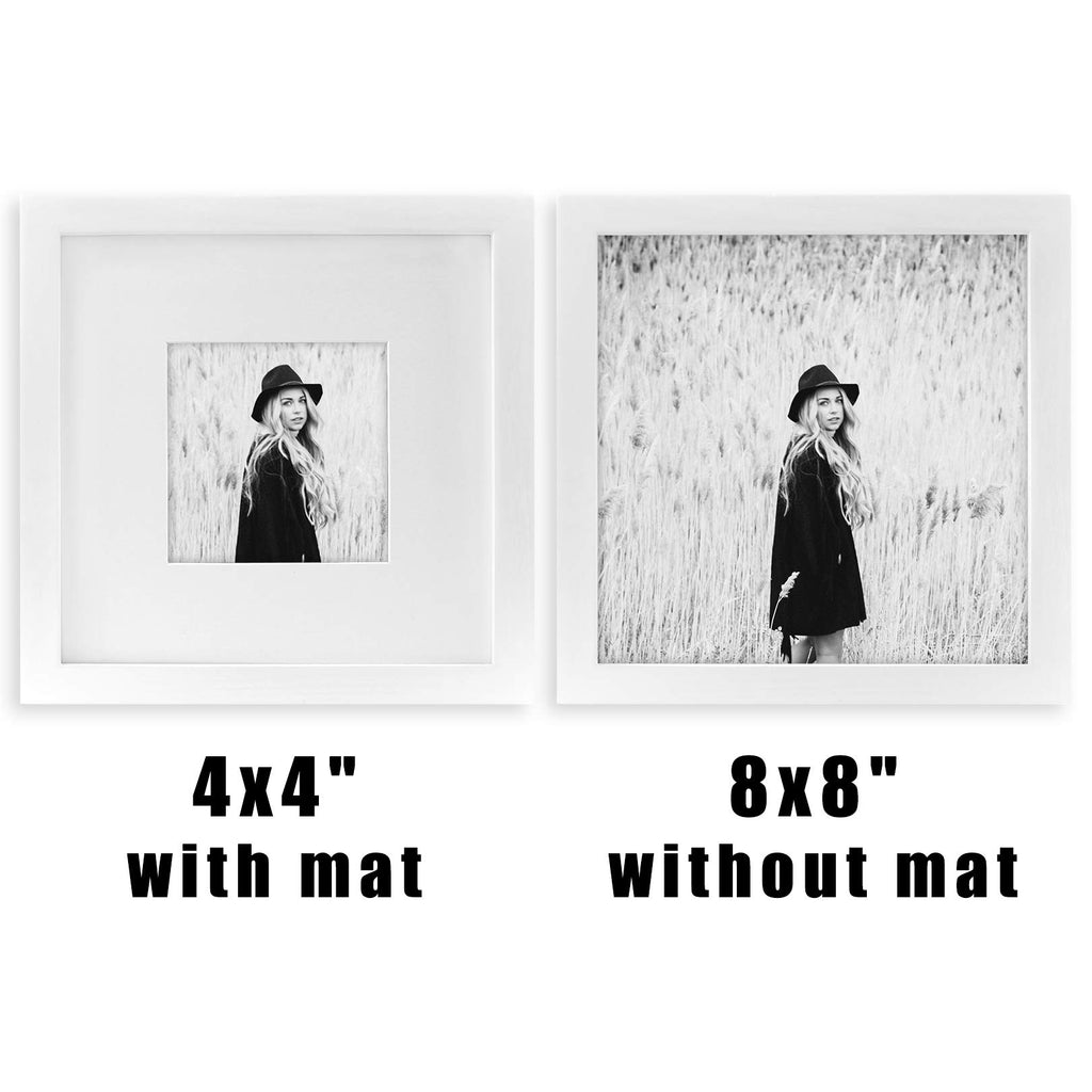 8x8 Picture Frames Solid Wood 4x4 Square Frame with Mat White 6 Pack