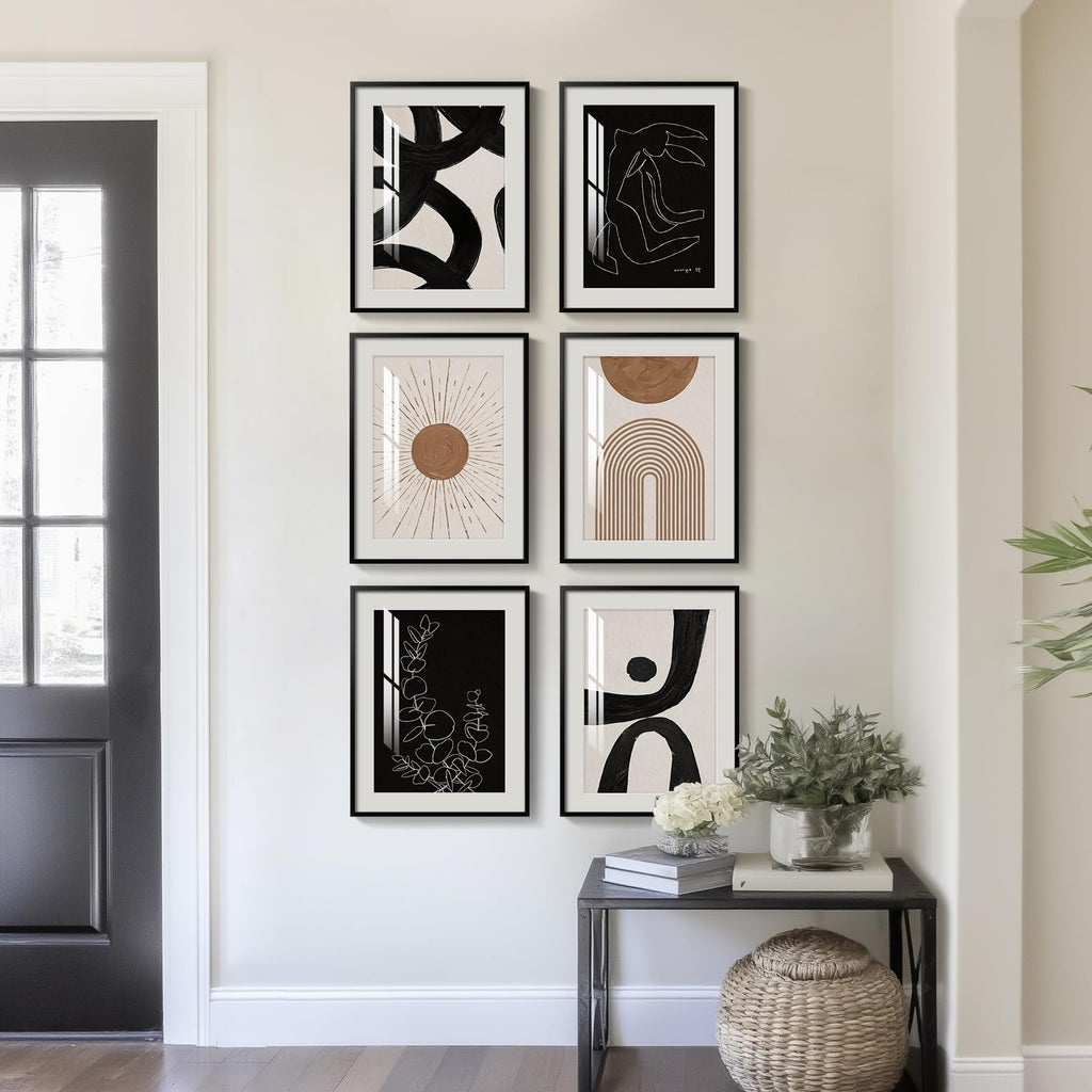 Framed Boho Black and White Brown Modern Abstract Wall Art