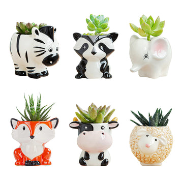Cute Animal Ceramics Planter Small Succulent Pot Cartoon Shaped Plant Pot for Mini Plants Flower Cactus, Smooth Shiny