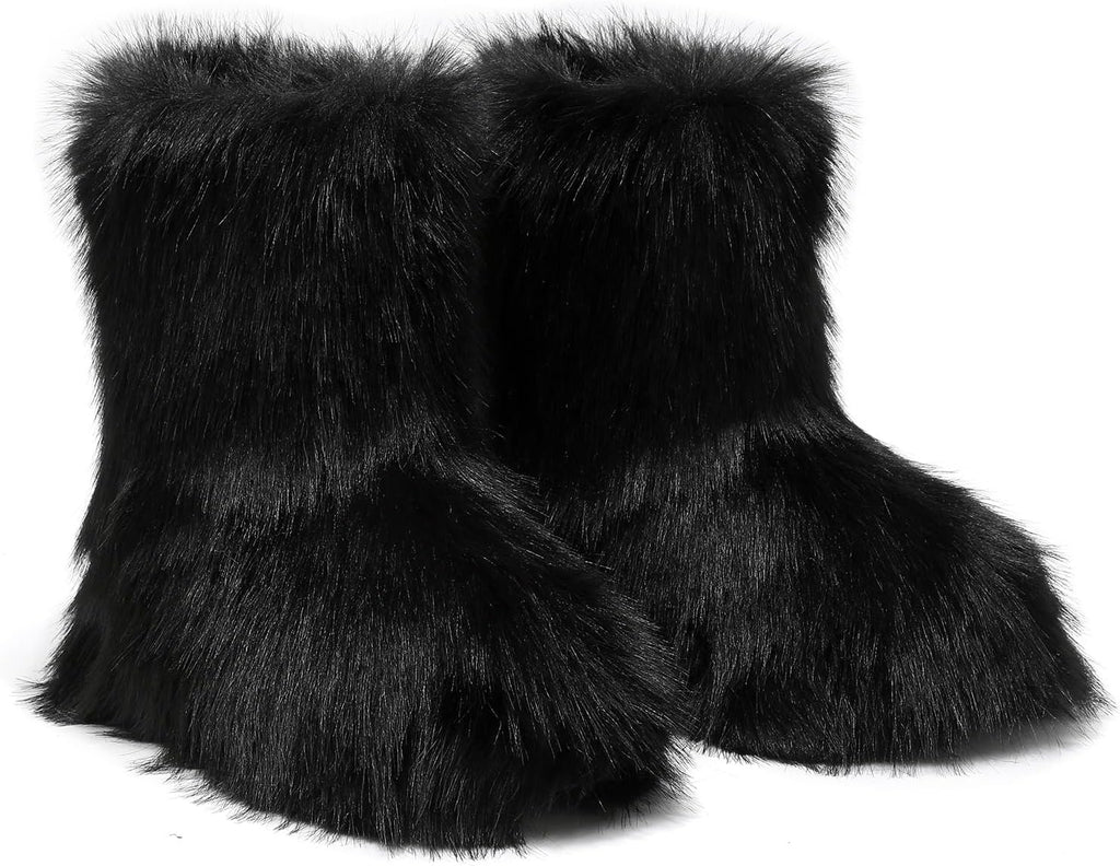 Girls Fur Boots,Kids Warm Plush Lining Furry Winter Boots for Toddler,Cozy Fluffy Snow Boots