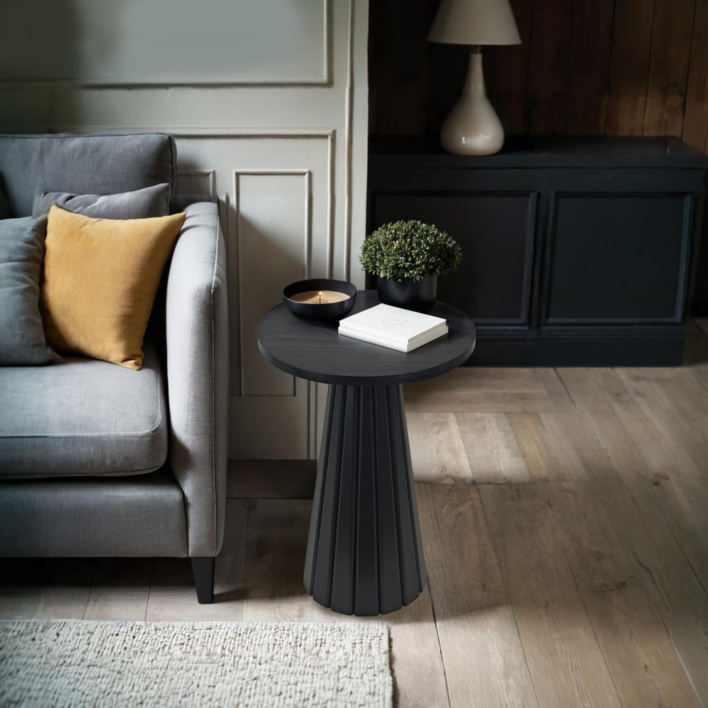Inspired Saarinen Style Fluted Drum Side Table, Small Round Side Table, Pedestal, Modern Accent Drink Table, Plant Stand, Small Spaces