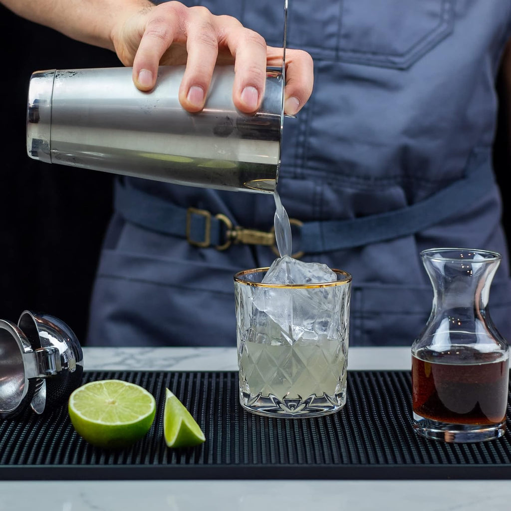 Professional Cocktail Shaker Set Bartending Kit: Weighted Boston Shaker Tins, Hawthorne Strainer and Japanese Jigger - Set of 4