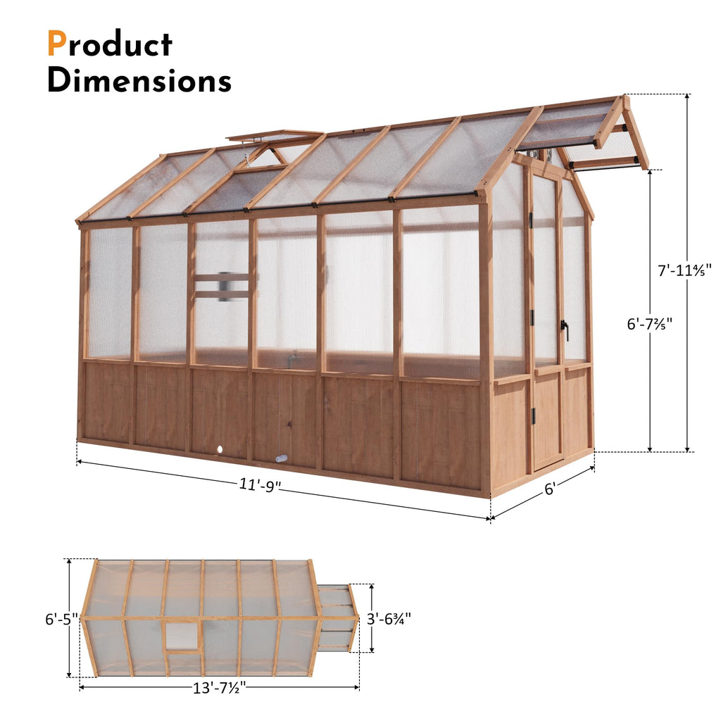 Shade 6.5'x12' Wooden Greenhouse with USB Charging Power Strip