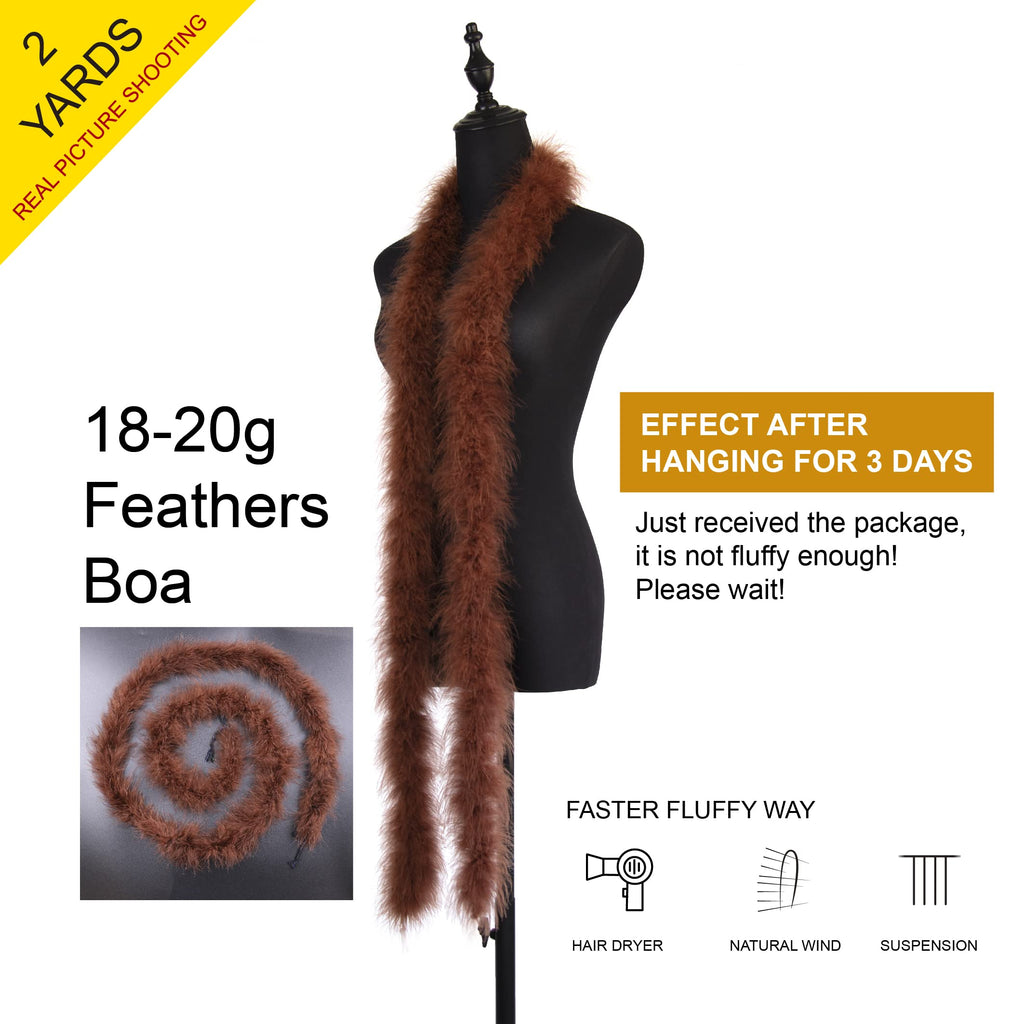 20g Coffee Fluffy Marabou Feather Boa for DIY Craft Sewing Trim Home Wedding Party Christmas Decoration - 2 Yards