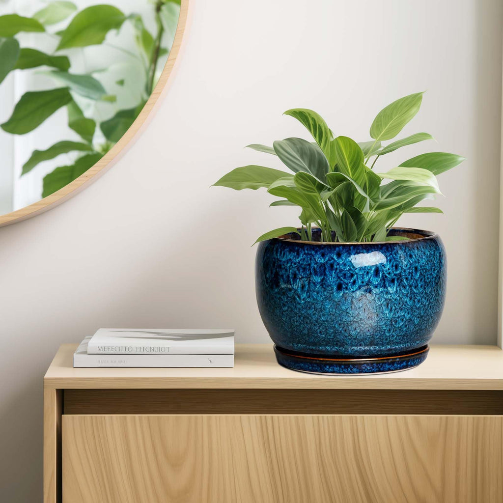 10 Inch Plant Pot - Ceramic Planter Pot with Drainage Hole and Saucer, Decorative Plant Pot for Indoor Outdoor