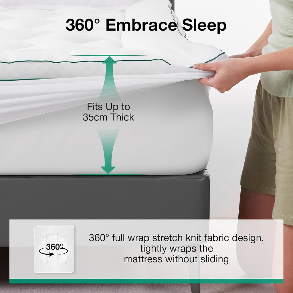 Full Mattress Topper, Extra Thick Pillow Top Down Alternative Pad | Breathable Fluffy Mattress Cover Fits 8-21 Inch