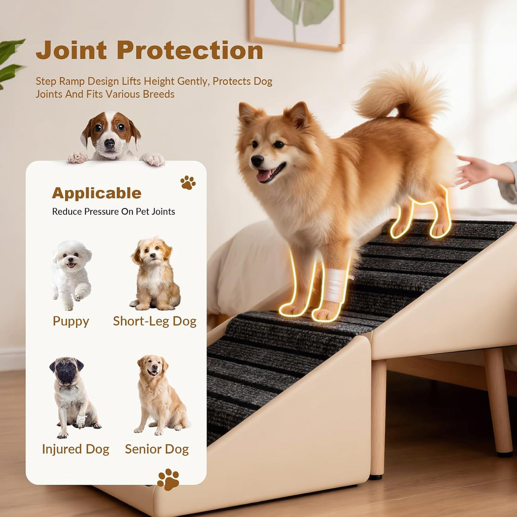 Foldable Dog Stairs & Dog Ramp for Couch, Non-Slip Wooden Pet Steps