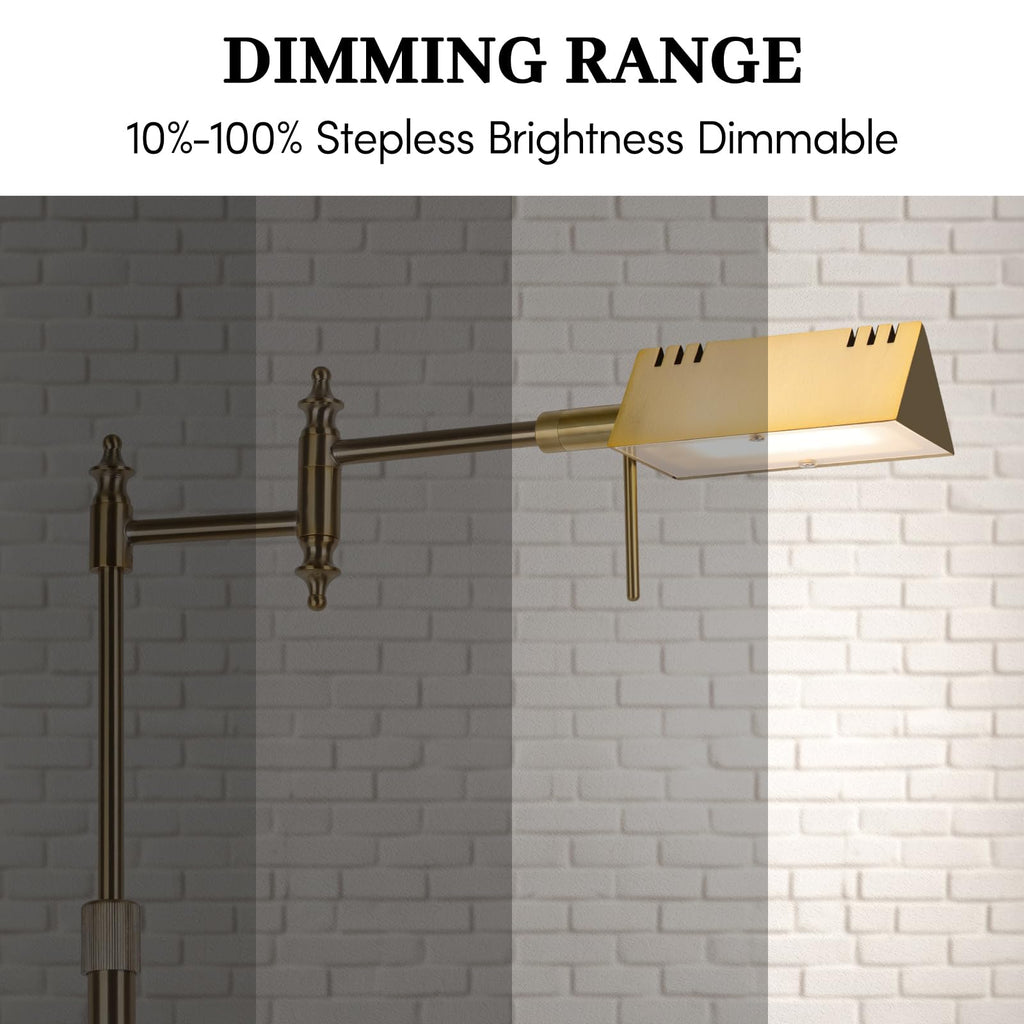 Antique Brass Reading Floor Lamp,Rotatable Pharmacy Standing Lamp