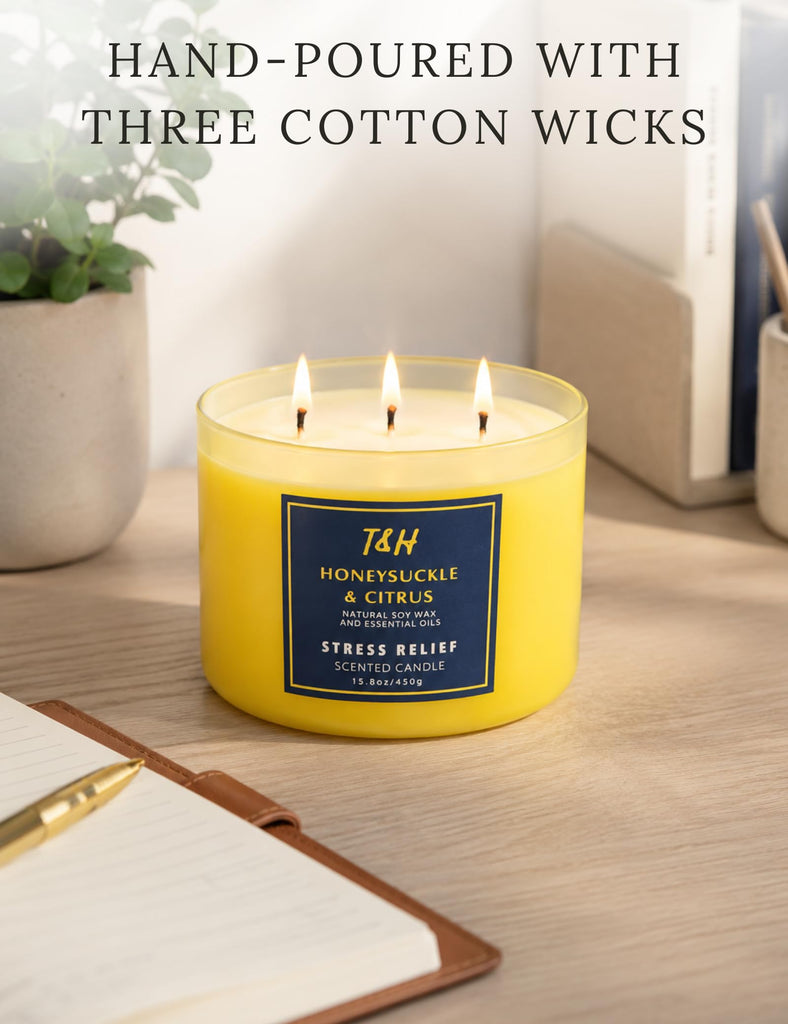 Honeysuckle Scented Soy Candle, Large 3-Wick Candle 15.8 oz