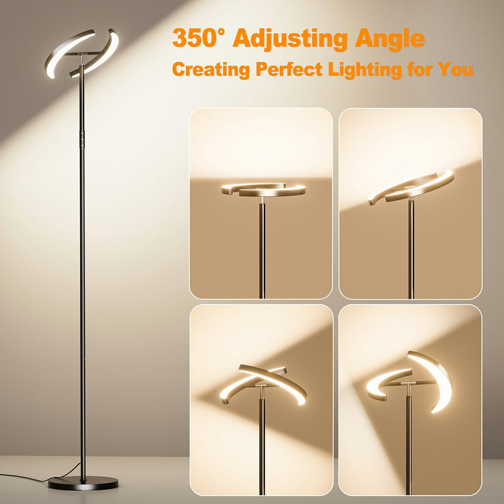 LED Floor Lamp, 32W 2200lm LED Floor Lamp, Dimmable Standing Lamp with 2 Rotatable Lights, Foot Pedal & Remote