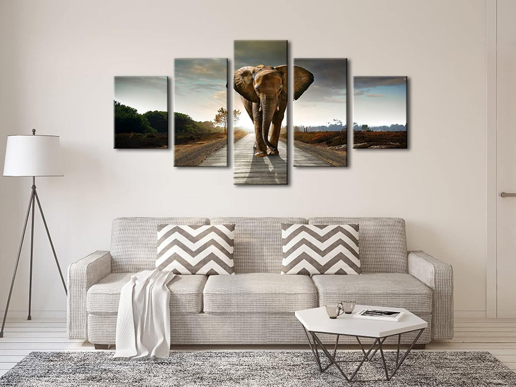5 Panels Elephant Pictures Paintings on Canvas Prints Wall Art Bedroom Home Decorations Large Size Modern Stretched
