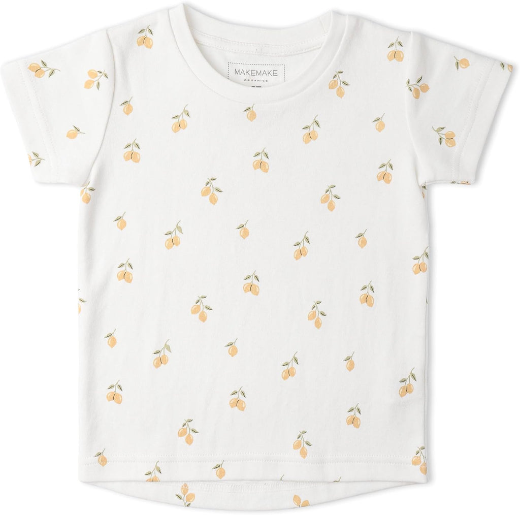 Certified Organic Cotton Spring Summer Top & Bottom Set for Baby & Kids- Lemons, 2-3 Years