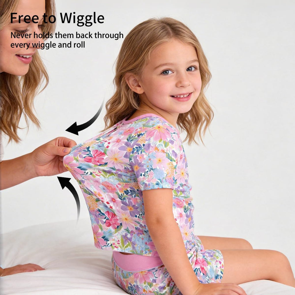 Bamboo Viscose Pajamas Toddler Boys Girls, Kids Short Sleeve Pajama Set 2pcs Summer Sleeper Snug fit Pjs
