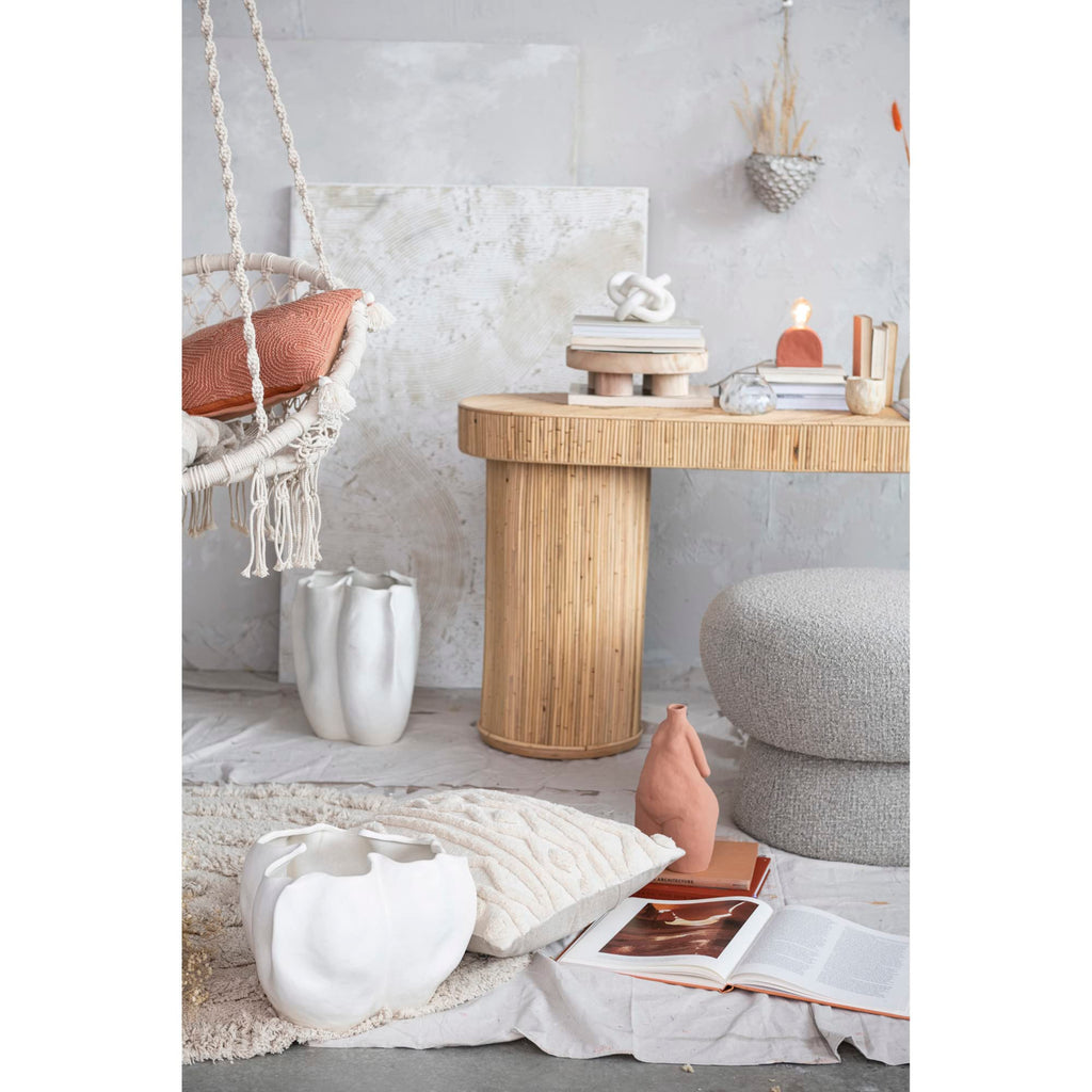 Decorative Organically Shaped Stoneware Planter, Matte Cream