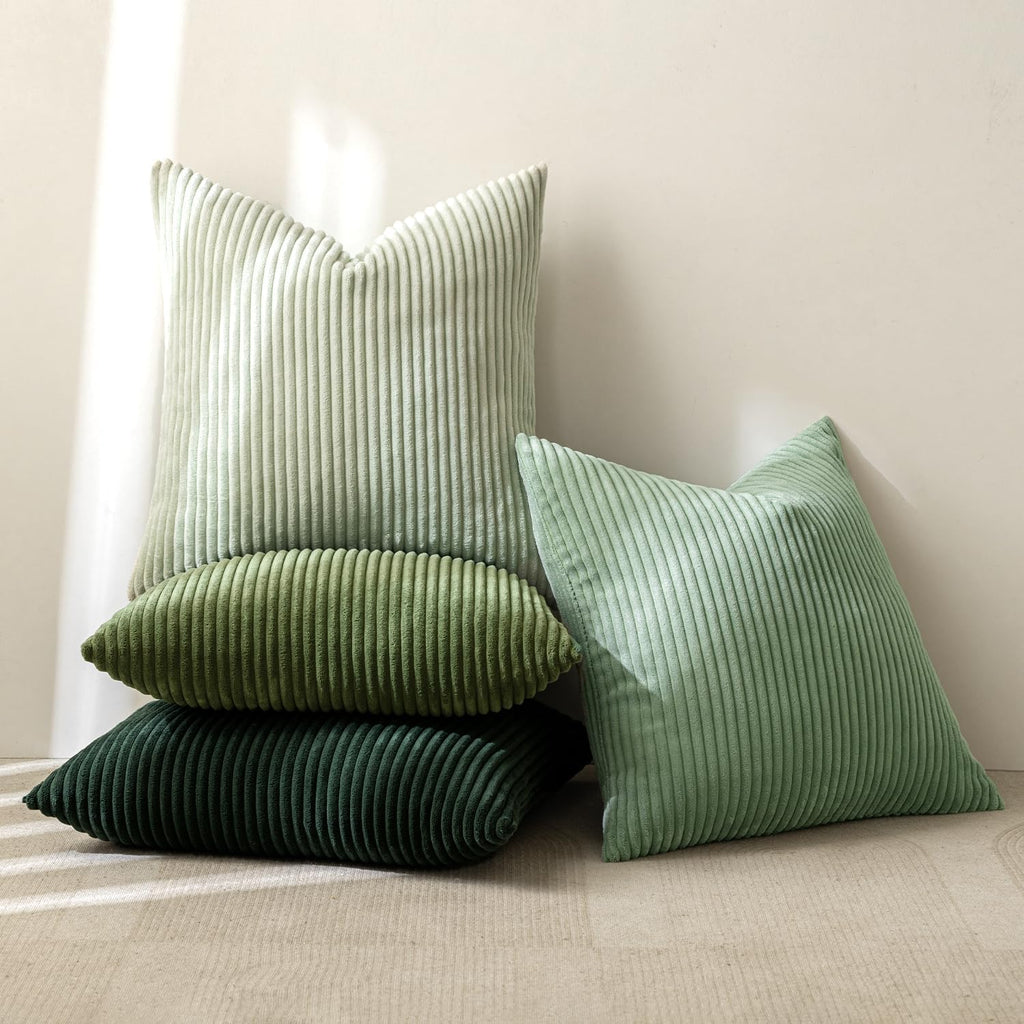 Boho Farmhouse Sage Green Throw Pillow Covers 18x18 Inch Set of 4 Mordern Nordic Cushion Covers Soft Corduroy Spring