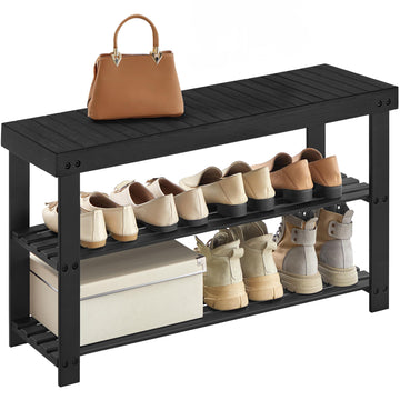 Shoe Rack Bench, 3-Tier Bamboo Entryway Bench, 35.2 Inches Width