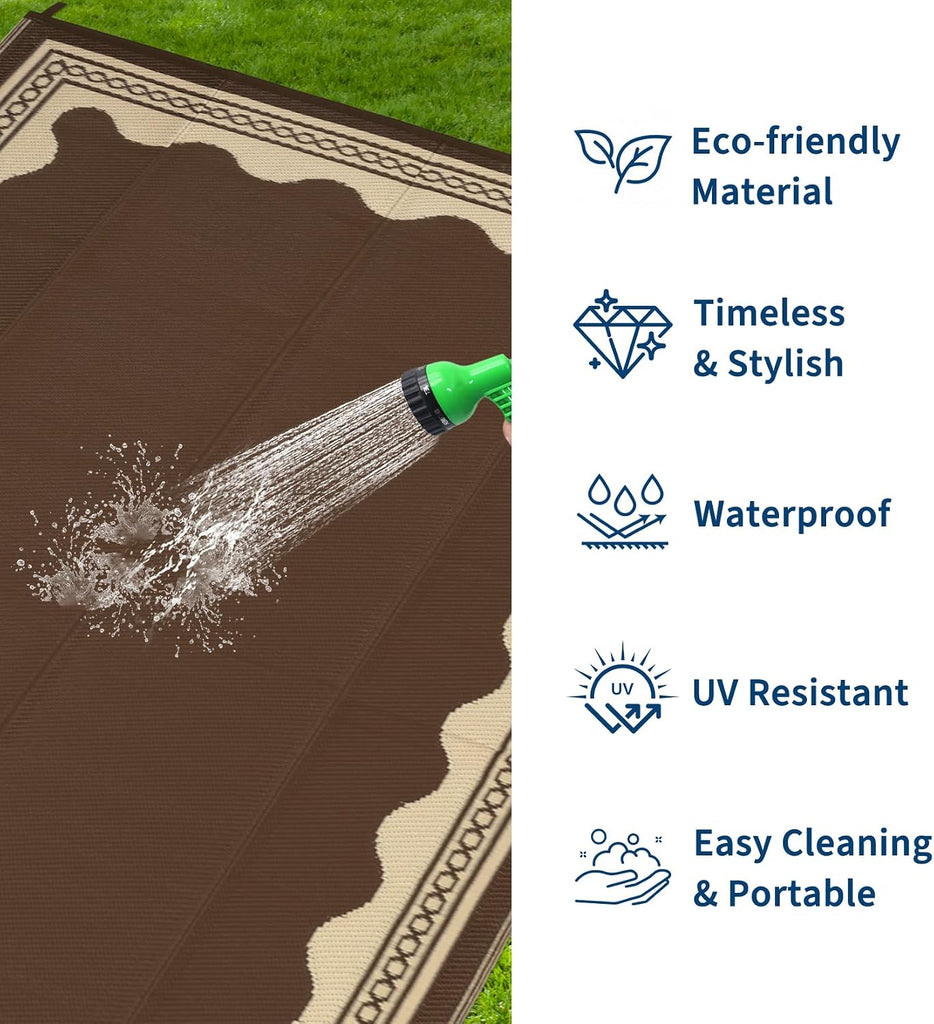 Outdoor Rug Scalloped Waterproof Patio RV Outdoor Rugs Reversible Foldable Plastic Straw Rug Modern Camping