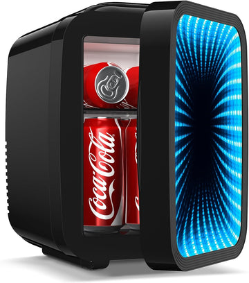 Mini Fridge, 4L/6 Can Small fridge with Dimmable Gaming Light for Bedroom,Office,Gaming room and Car,AC/DC Portable