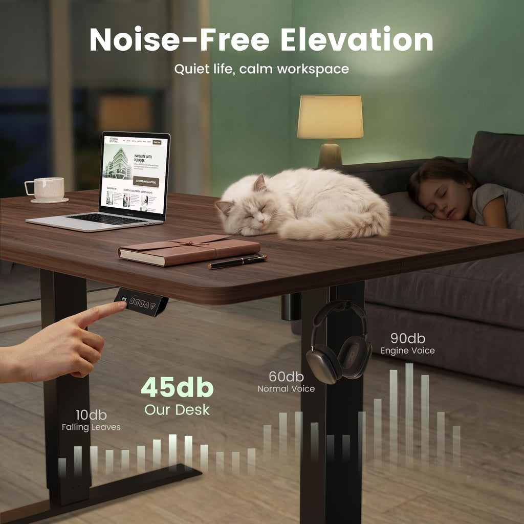 55x30 Large Electric Standing Desk, 30" Deep Desktop, Black Walnut