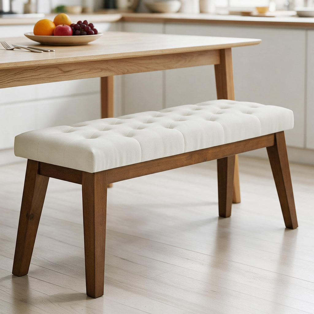 43.5'' Linen Bedroom Bench, Upholstered End of Bed Bench with Tufted Button, Padded Vintage Dining Bench, Entryway