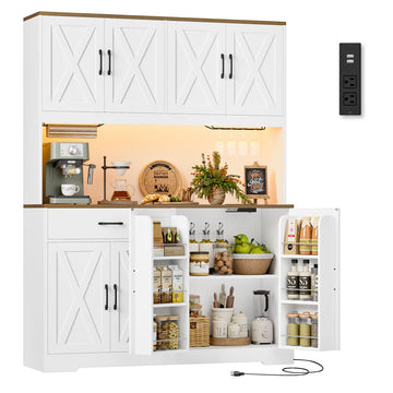 55" W Kitchen Pantry Storage Cabinet, 72" Tall Hutch Cabinet, White