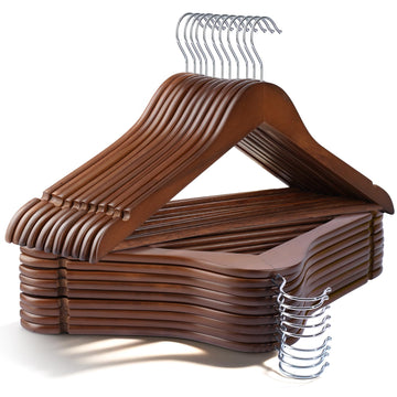 Wooden Hangers 30 Pack, Heavy Duty Solid Wooden Clothes Hangers with Pant Bar, 360-Degree Rotatable Hook, Durable & Slim