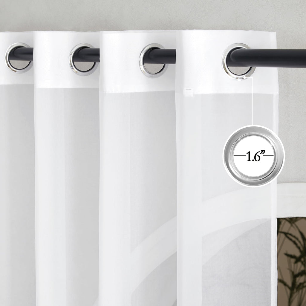 Sheer Curtains Extra Long - Ring Top Voile Textured Large Window Treatments Vertical Dressings for
