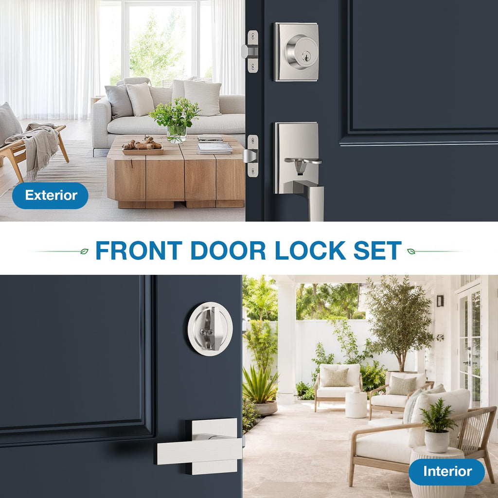 Satin Nickel Front Door Handle and Deadbolt Set for Entry Door