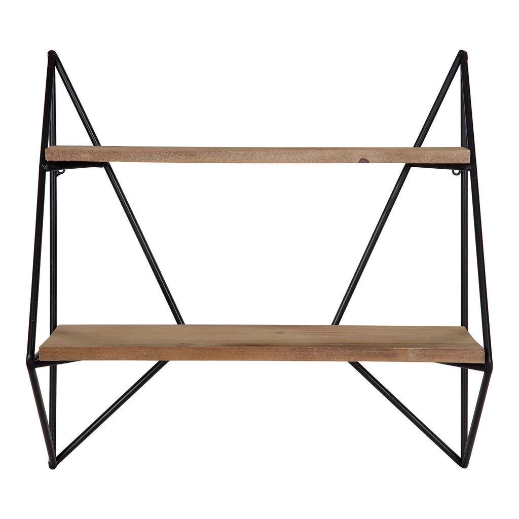 Melita Decorative Modern Farmhouse Two-Tier Floating Wall Shelf with Metal Frame and Solid Wood, Black/Rustic Brown