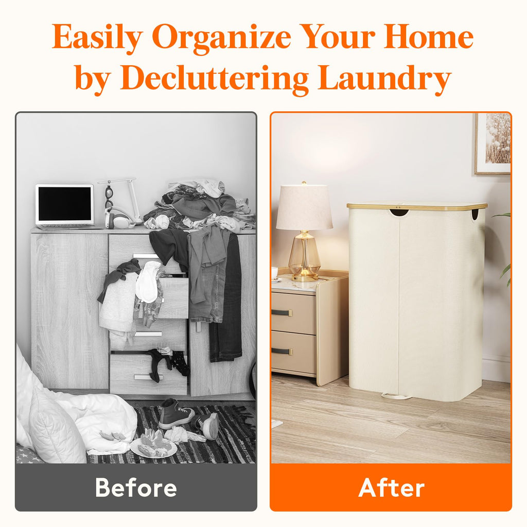 170L Double Laundry Hamper with Lid and Removable Bag, Beige