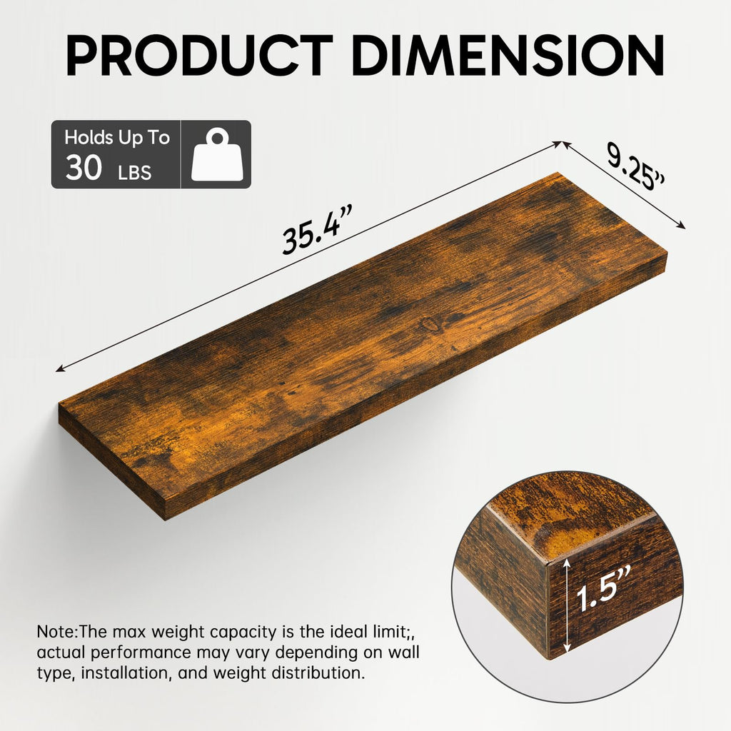 Rustic Brown Floating Shelves 35.4in, Set of 3, Wall Mount Wood Shelf