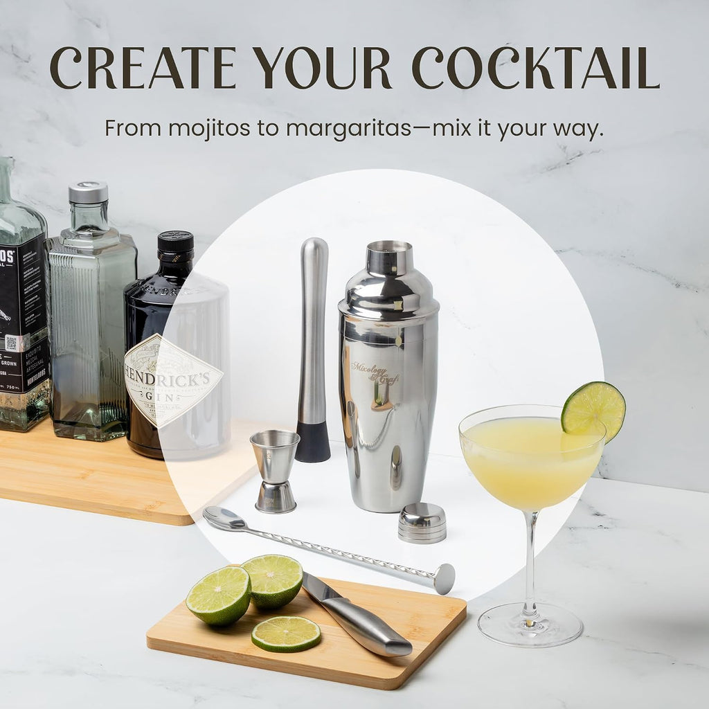 8-Piece Cocktail Shaker Set with Velvet Bag | Complete Kit for Bartenders | Includes Shaker with Strainer, Jigger - Set of 8