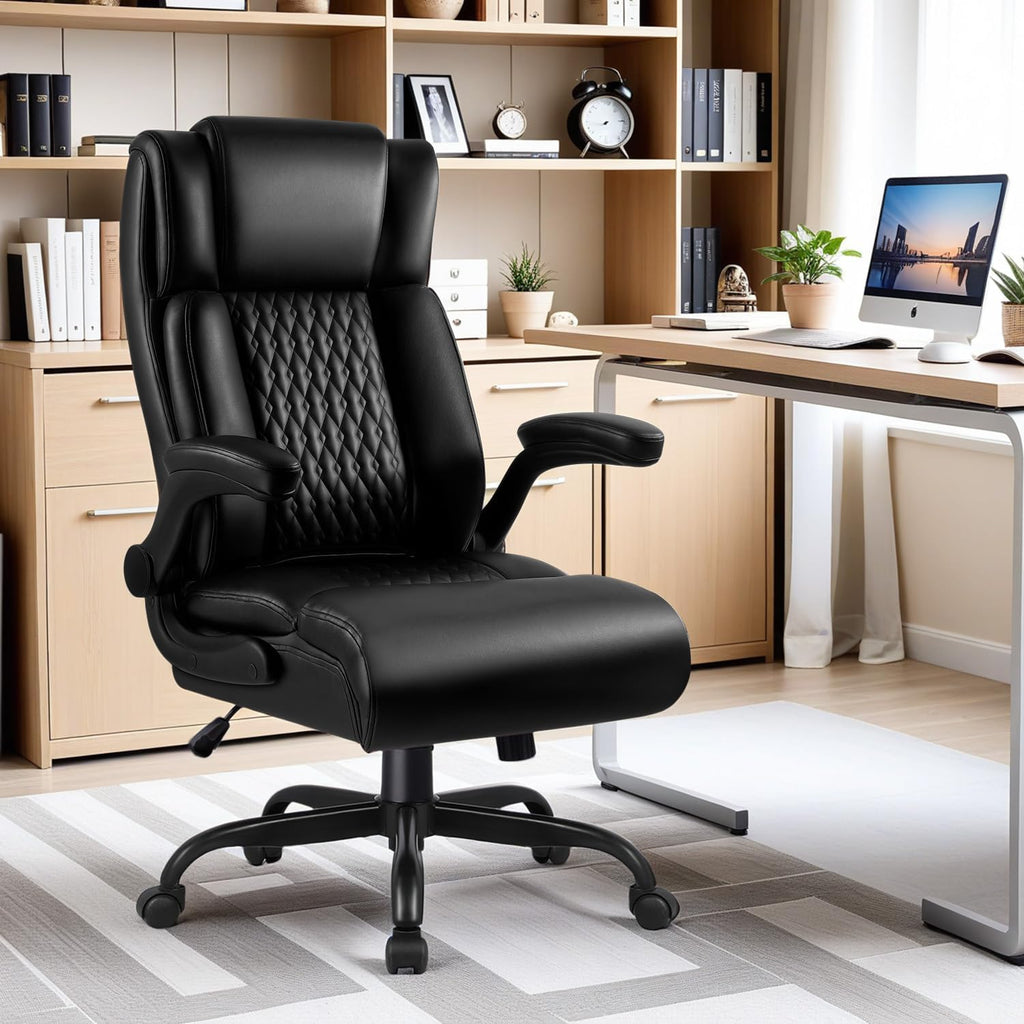 Big and Tall 400LBS Heavy Duty Executive Office Desk Chair with Flip-up Armrest, Ergonomic Swivel High Back Office