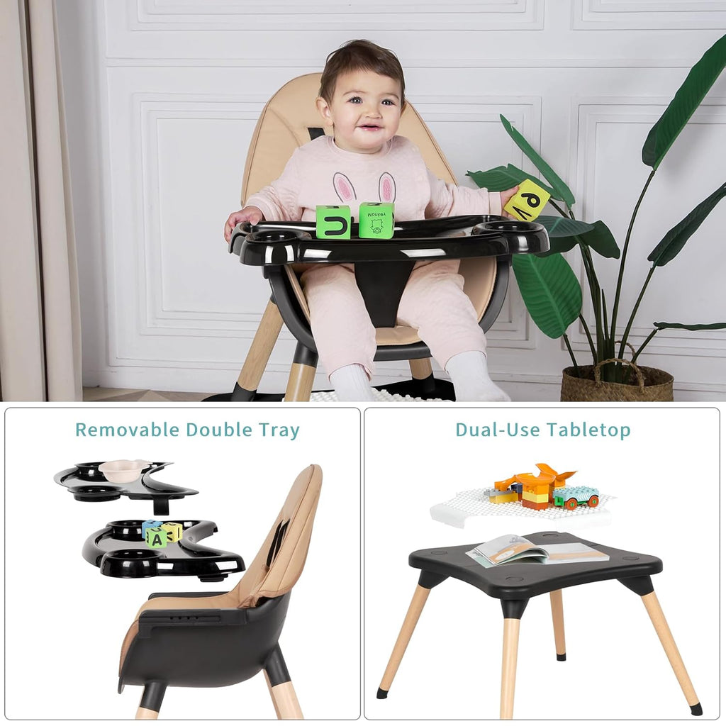 6 in 1 High Chair for Babies & Toddlers, Convertible Wooden Baby Highchair | Table and Chair Set, Baby Feeding Chair